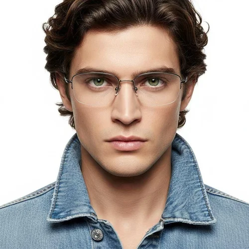 Lunettes semi-cerclées en titane gris #BS2419-0026