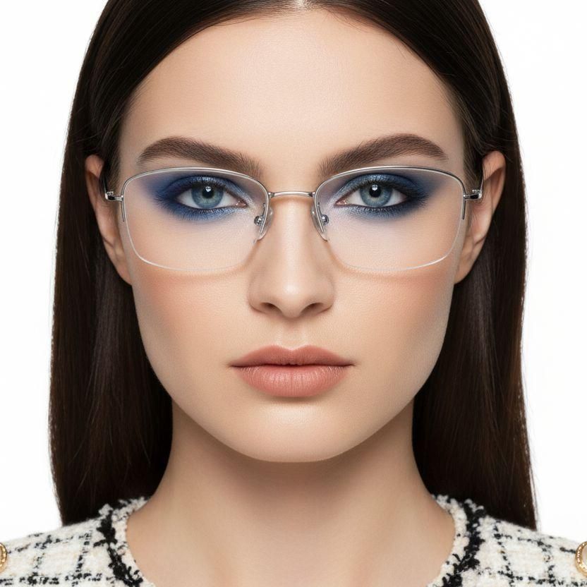 Semi-rimless Silver Titanium Glasses #BS2419-0027