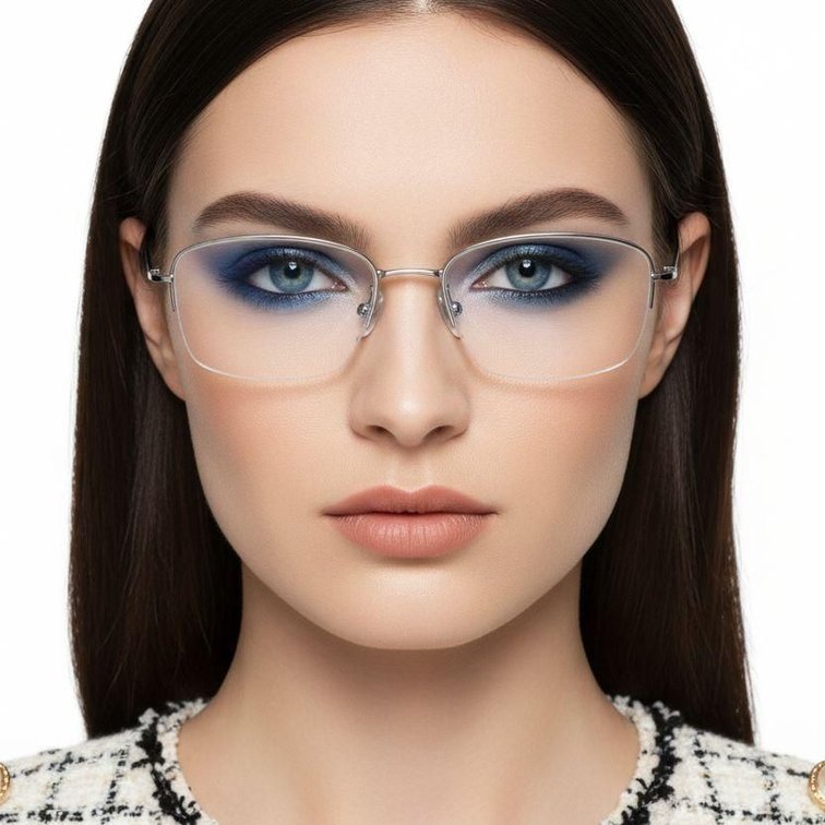 Lunettes semi-cerclées en titane argenté #BS2419-0027