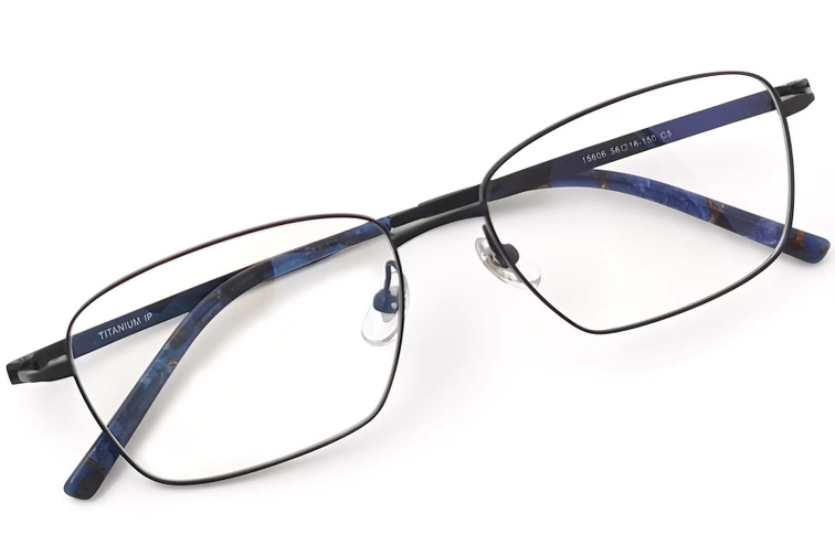 Lunettes rectangulaires en titane noir #BS2419-0032