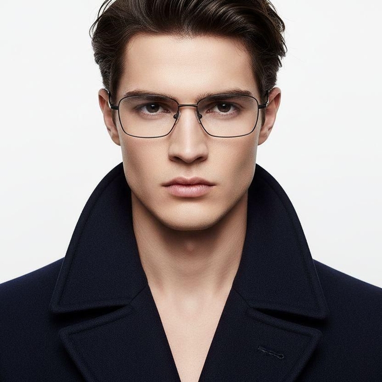 Lunettes rectangulaires en titane noir #BS2419-0032