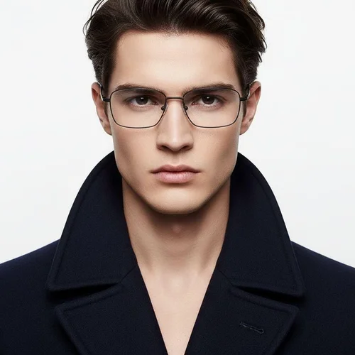 Lunettes rectangulaires en titane noir #BS2419-0032