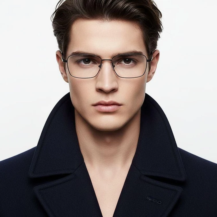 Lunettes rectangulaires en titane noir #BS2419-0032