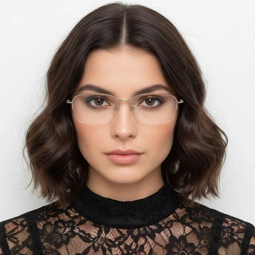 Lunettes semi-cerclées en titane doré #BS2419-0033
