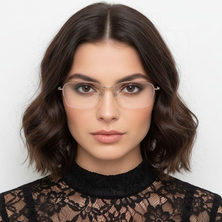 Lunettes semi-cerclées en titane doré #BS2419-0033