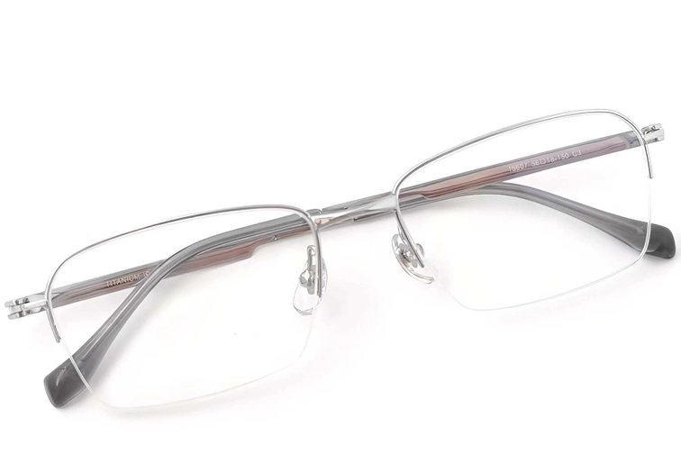 Semi-rimless Silver Titanium Glasses #BS2419-0035