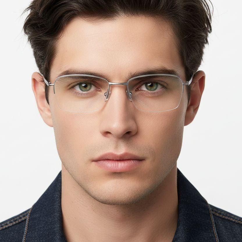 Semi-rimless Silver Titanium Glasses #BS2419-0035