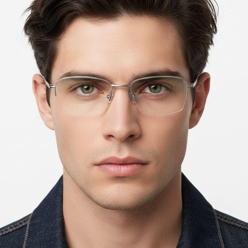 Semi-rimless Silver Titanium Glasses #BS2419-0035