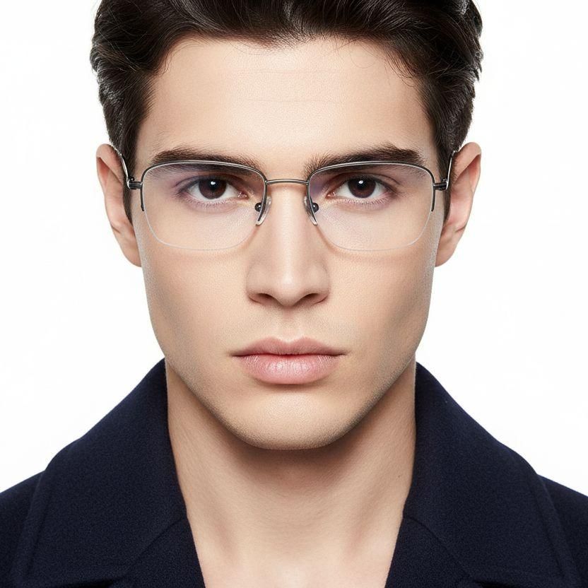 Semi-rimless Gray Titanium Glasses #BS2419-0042