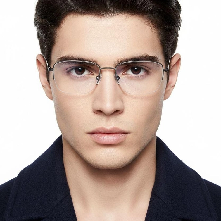 Semi-rimless Gray Titanium Glasses #BS2419-0042