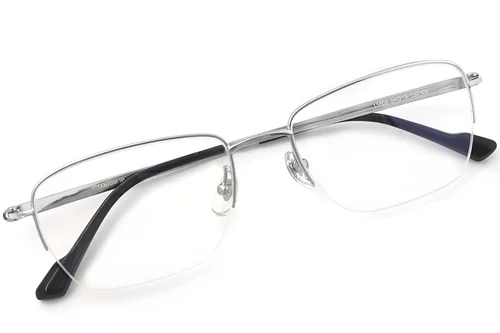 Lunettes semi-cerclées en titane argenté #BS2419-0043