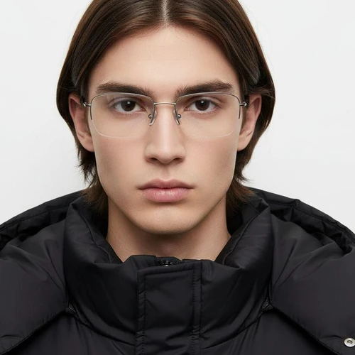 Semi-rimless Silver Titanium Glasses #BS2419-0043