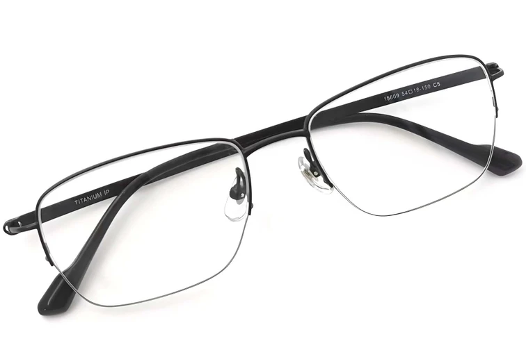 Lunettes semi-cerclées en titane noir #BS2419-0044
