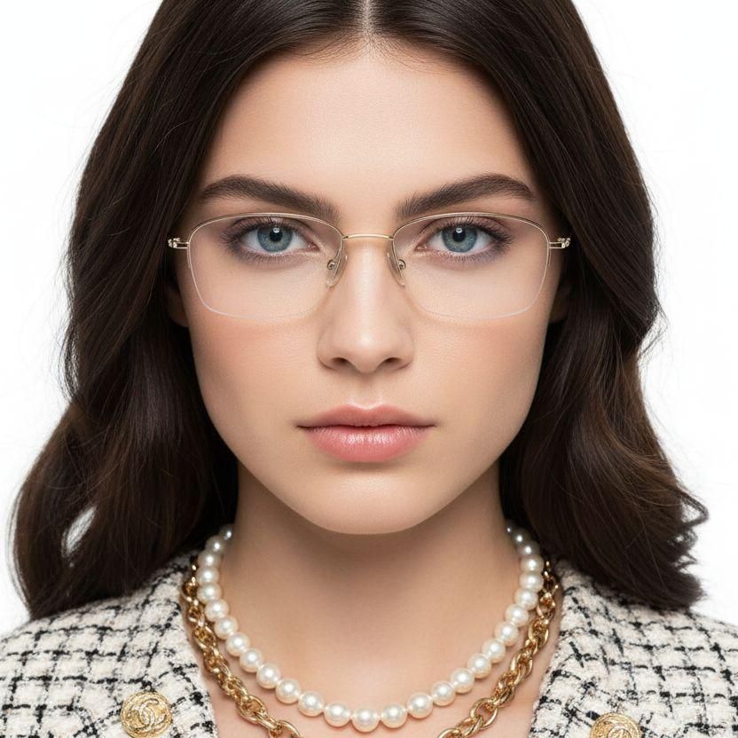 Semi-rimless Golden Titanium Glasses #BS2419-0045