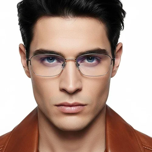 Lunettes semi-cerclées en titane gris #BS2419-0046