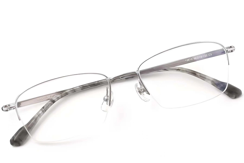 Semi-rimless Silver Titanium Glasses #BS2419-0047