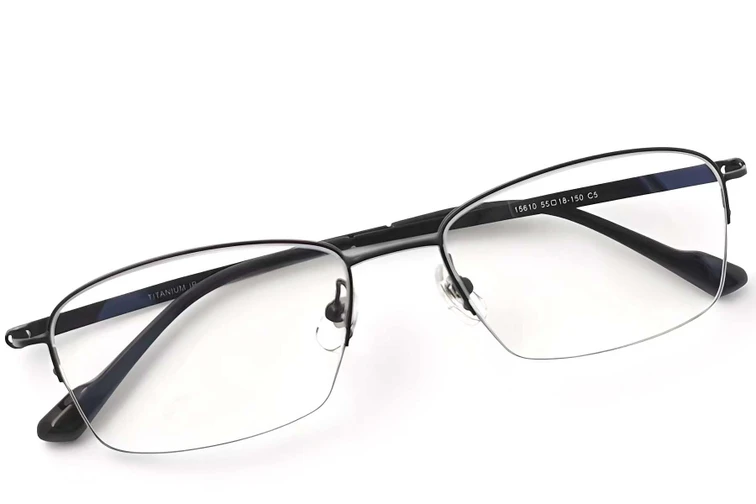 Lunettes semi-cerclées en titane noir #BS2419-0048