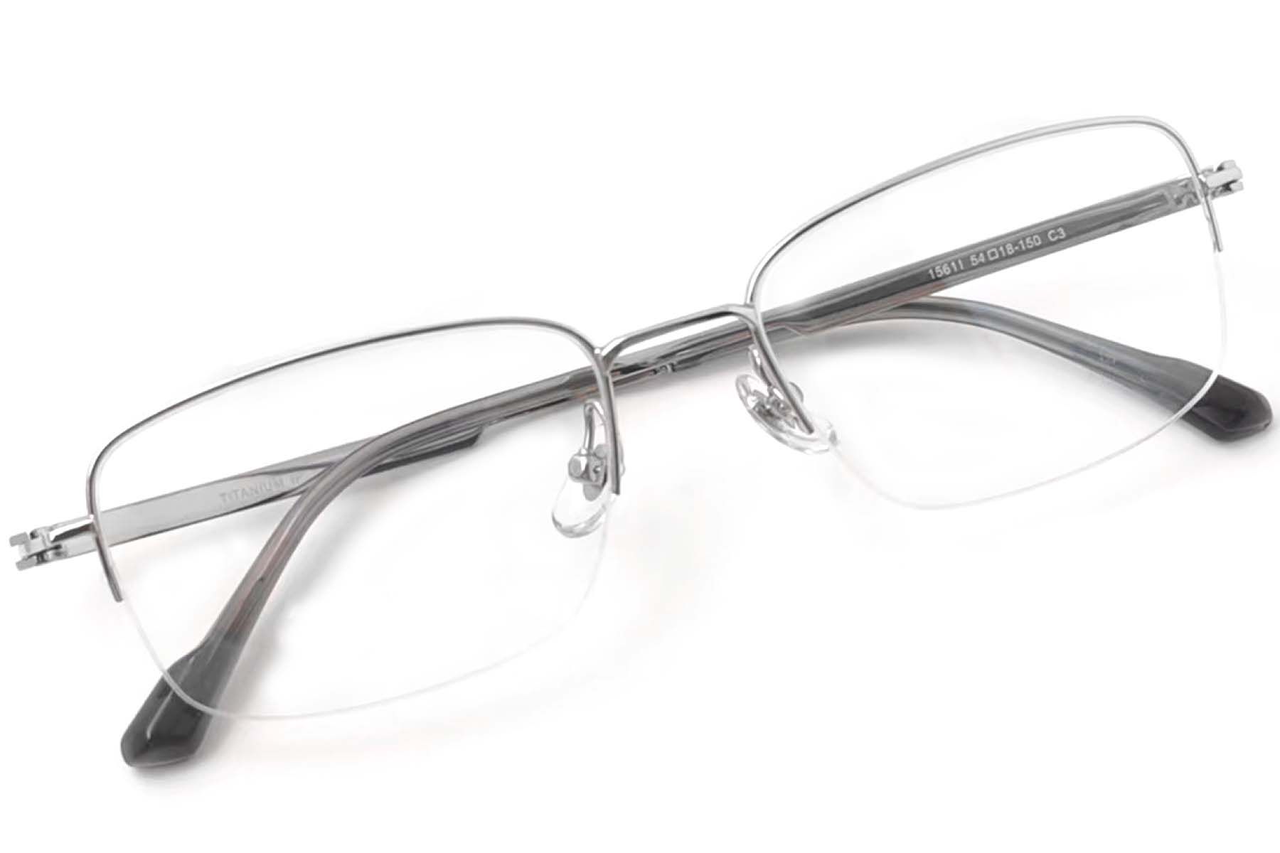 Semi-rimless Silver Titanium Glasses #BS2419-0049