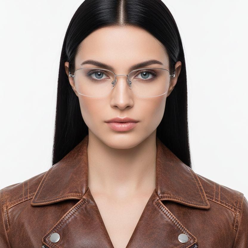 Semi-rimless Silver Titanium Glasses #BS2419-0049
