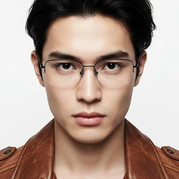 Lunettes semi-cerclées en titane noir #BS2419-0050