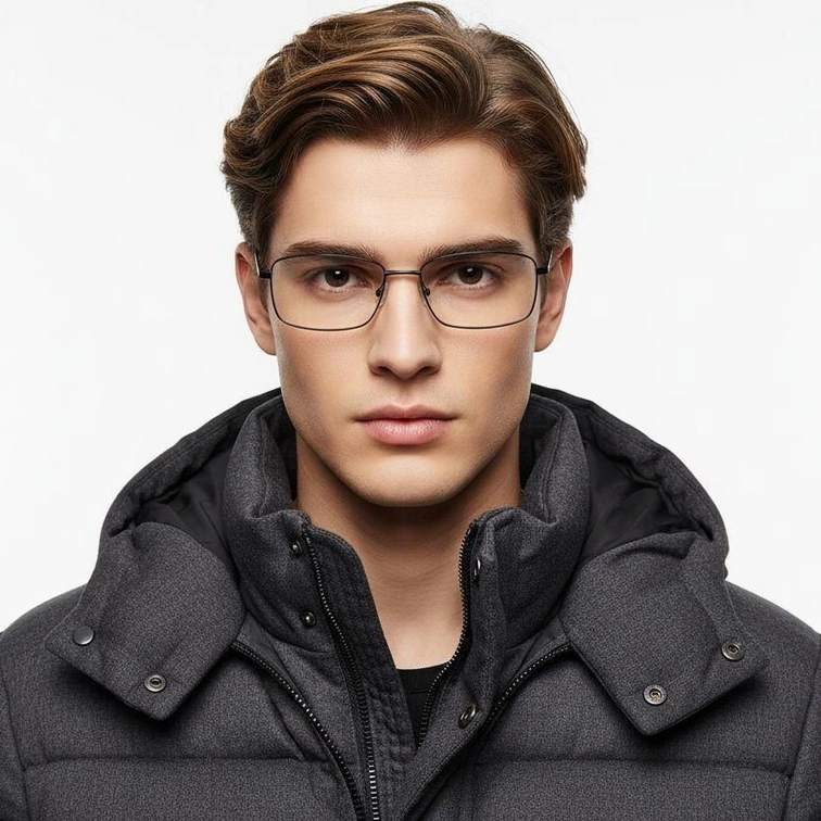 Lunettes rectangulaires en titane noir #BS2419-0054