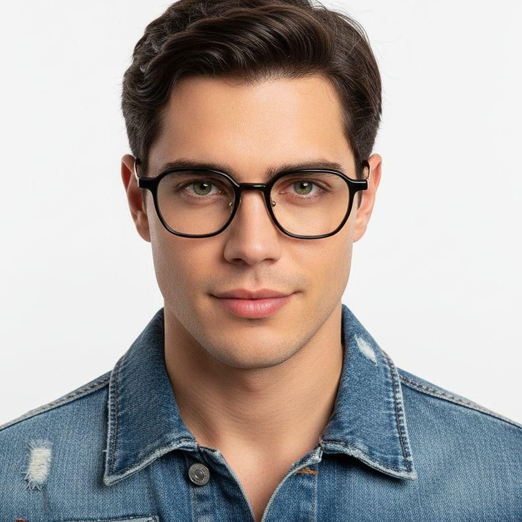 Lunettes rectangulaires en titane noir #BS2419-0055