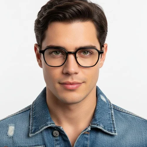 Lunettes rectangulaires en titane noir #BS2419-0055