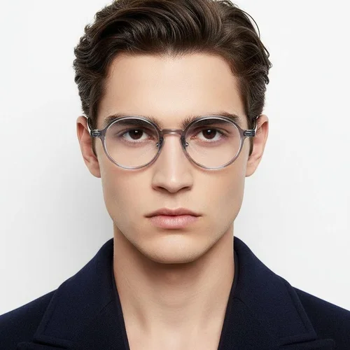 Lunettes rondes en titane bleu #BS2419-0061