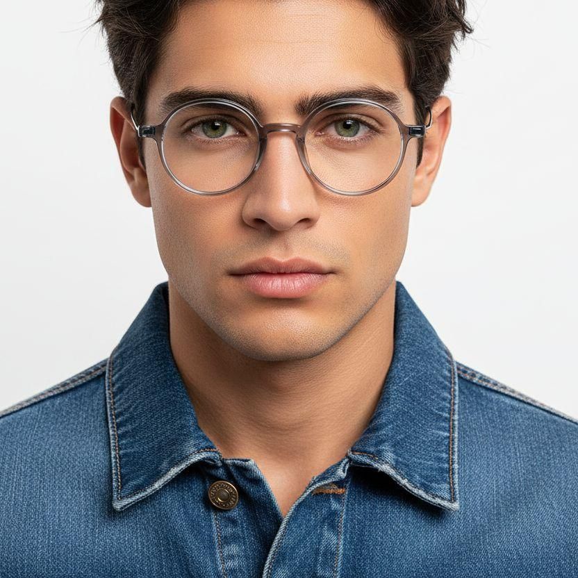 Lunettes rondes en titane gris #BS2419-0065