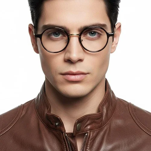 Lunettes rondes en titane écaille de tortue #BS2419-0066