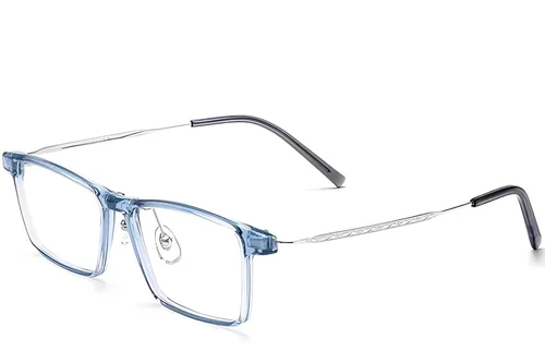 Lunettes rectangulaires en titane bleu #BS2419-0074