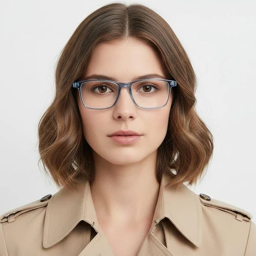 Lunettes rectangulaires en titane bleu #BS2419-0074