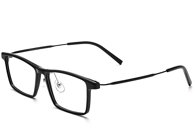 Lunettes rectangulaires en titane noir #BS2419-0075