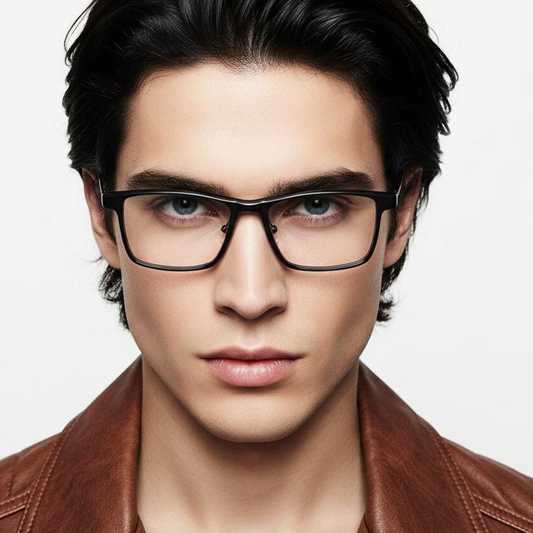 Lunettes rectangulaires en titane noir #BS2419-0075