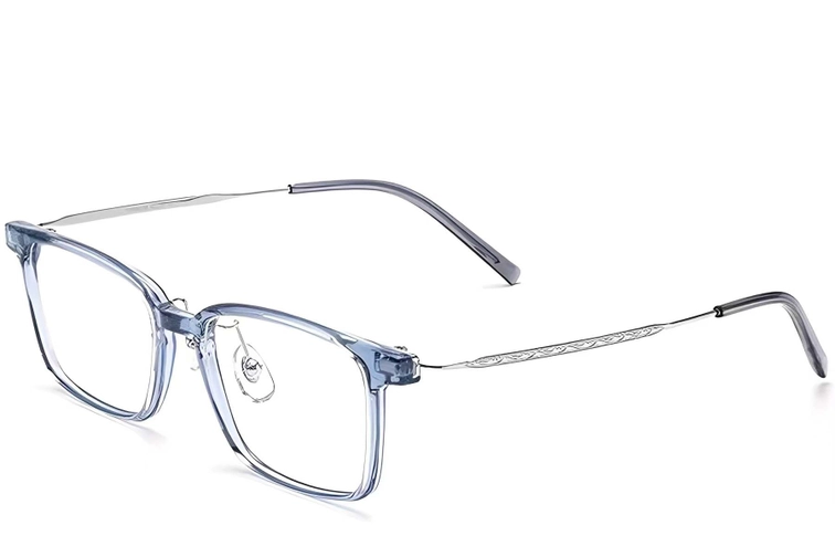 Lunettes rectangulaires en titane bleu #BS2419-0080