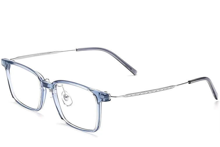 Lunettes rectangulaires en titane bleu #BS2419-0080