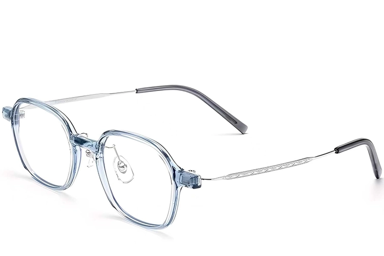 Lunettes rectangulaires en titane bleu #BS2419-0086