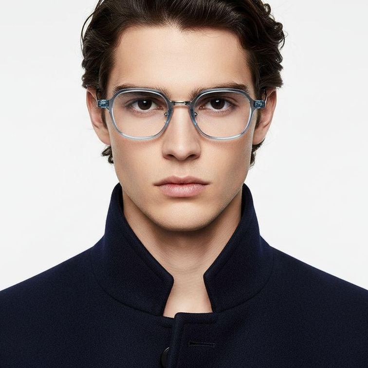Lunettes rectangulaires en titane bleu #BS2419-0086