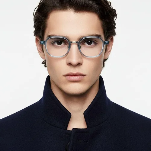 Lunettes rectangulaires en titane bleu #BS2419-0086