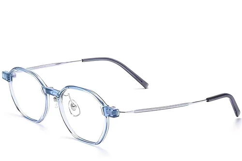 Lunettes géométriques en titane bleu #BS2419-0099