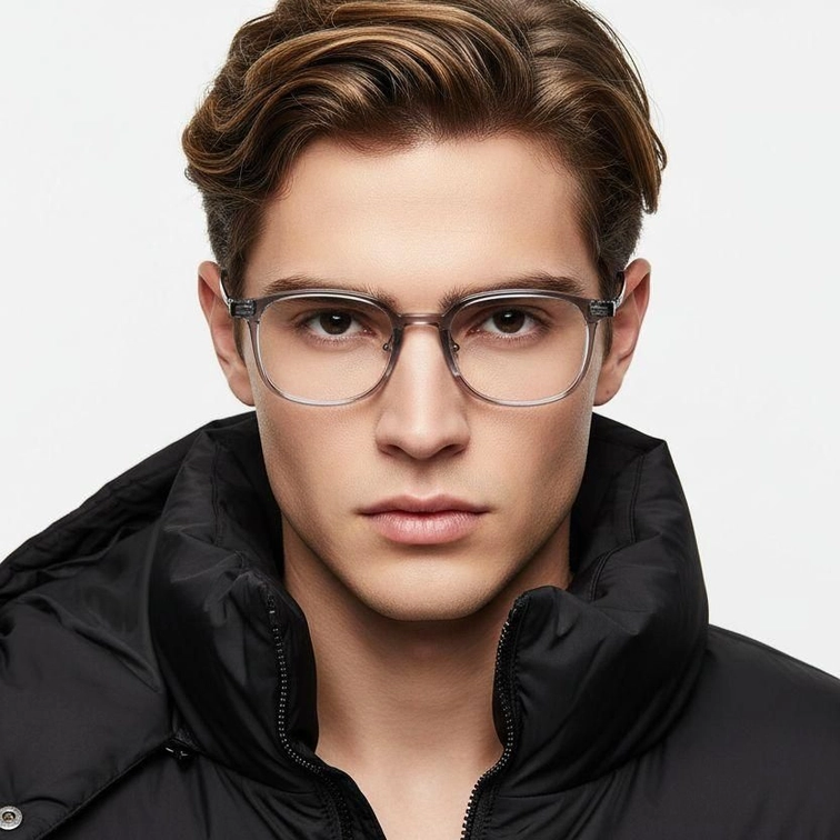 Lunettes rectangulaires en titane gris #BS2419-0106