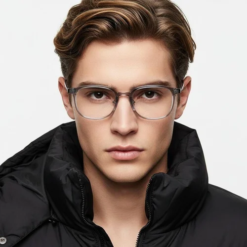 Lunettes rectangulaires en titane gris #BS2419-0106