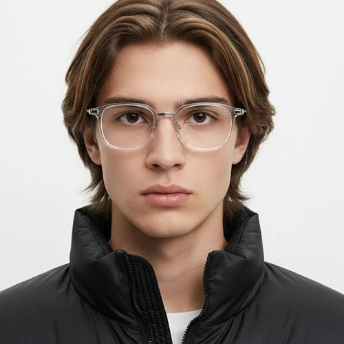 Lunettes rectangulaires transparentes en titane #BS2419-0107