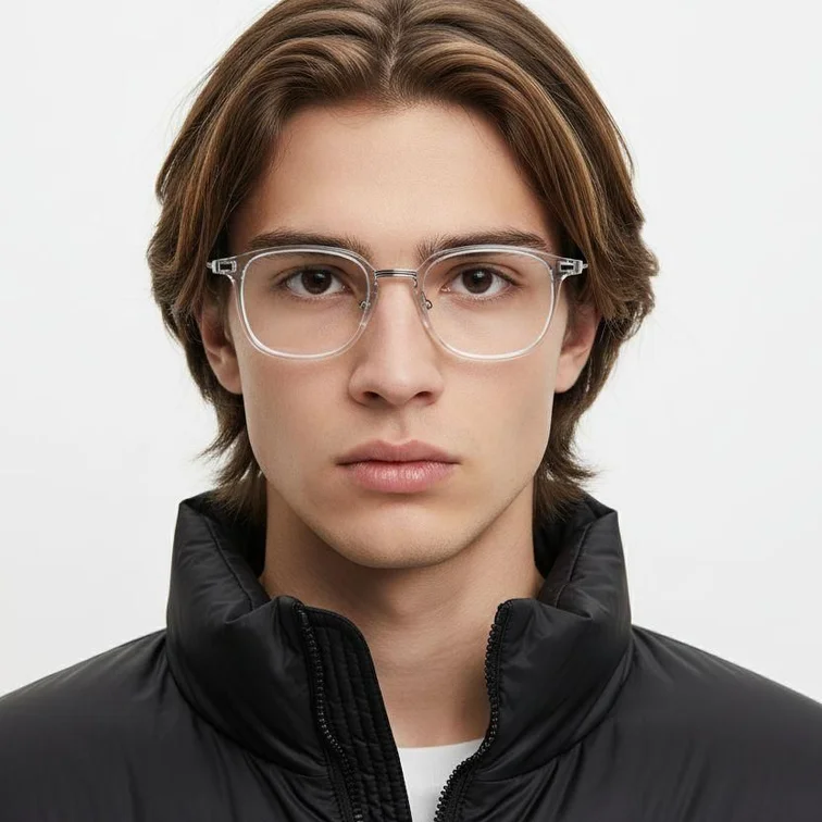 Lunettes rectangulaires transparentes en titane #BS2419-0107