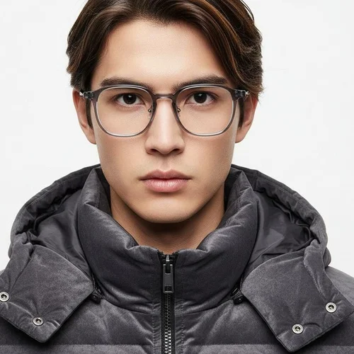 Lunettes rectangulaires en titane gris #BS2419-0112