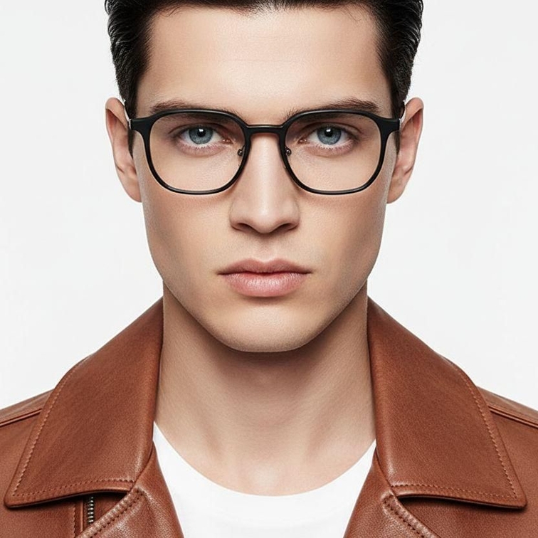 Lunettes rectangulaires en titane noir #BS2419-0115