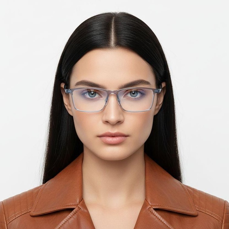 Lunettes rectangulaires en titane bleu #BS2419-0119