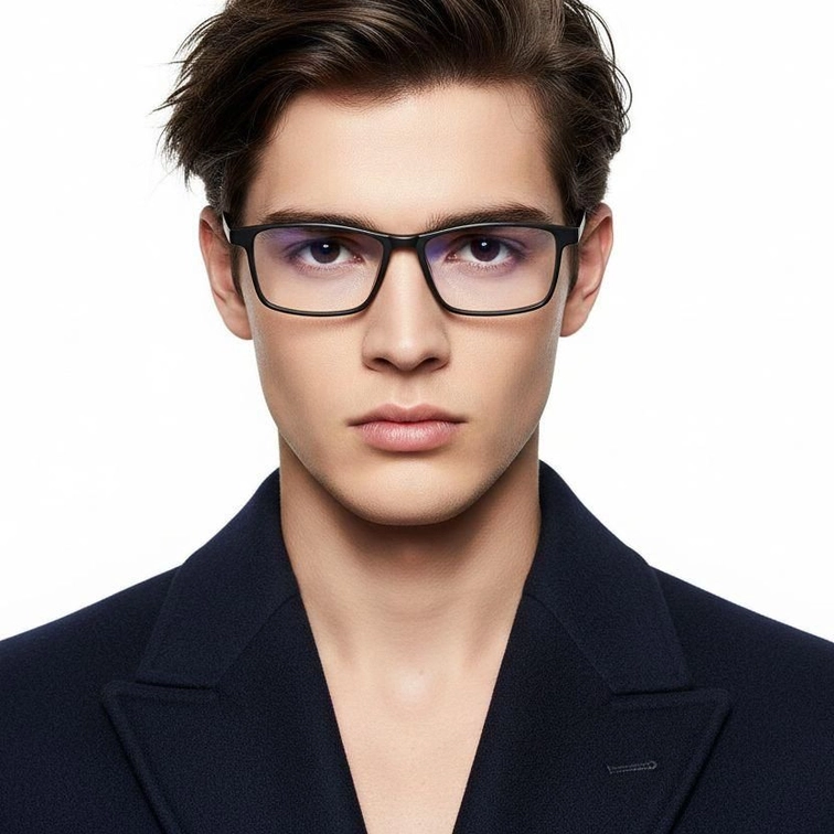 Lunettes rectangulaires en titane noir #BS2419-0120