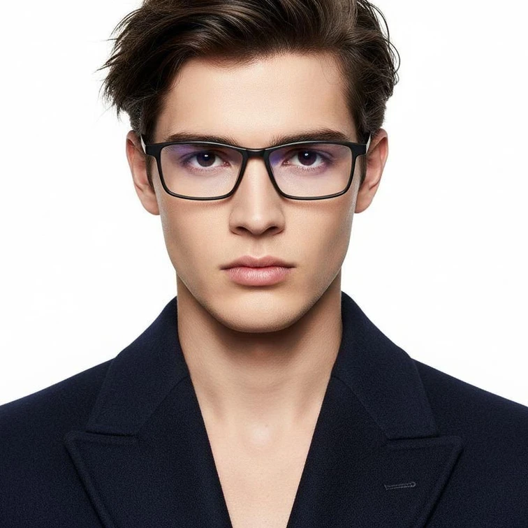 Lunettes rectangulaires en titane noir #BS2419-0120