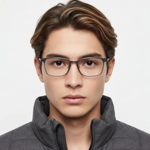 Lunettes rectangulaires en titane gris #BS2419-0123